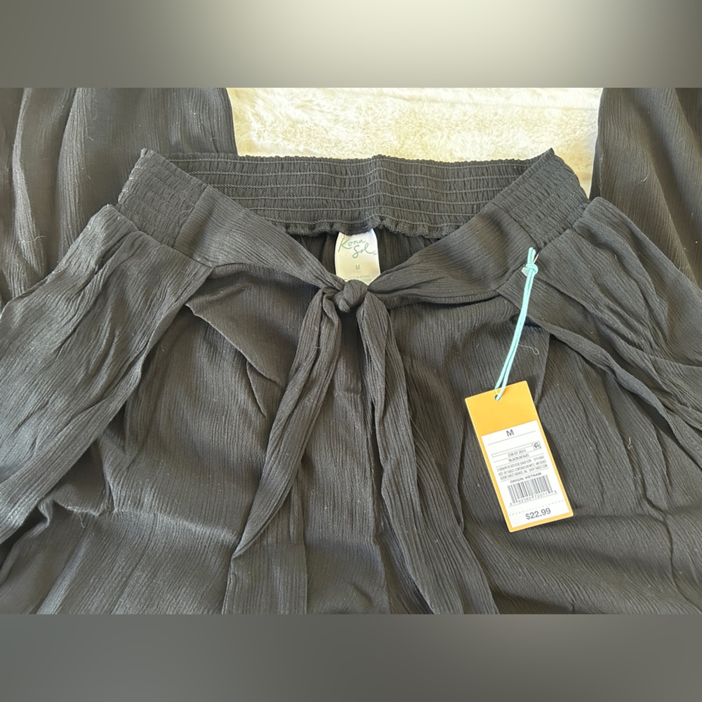 Beach/Swim Black Wide-Leg Pants with Tie Detail - Picture 2 of 4
